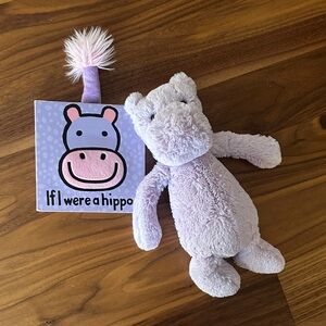 Jellycat Bashful Hippo Plush Toy and Board Book Set - Purple